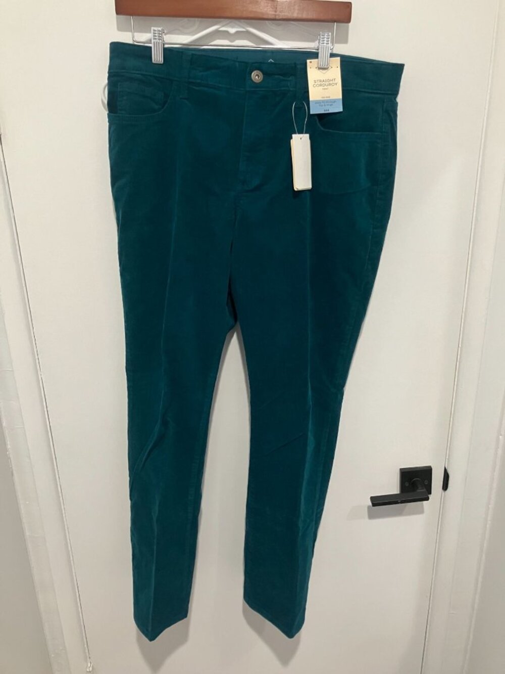St. John's Bay Women's Mid Rise Straight Leg Corduroy Pants Teal Size 16 NWT